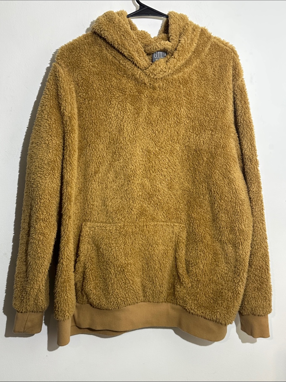 G.I.L.I. Men's Plush Sherpa Crewneck Hoodie in Mustard Yellow
